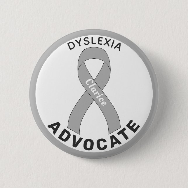 Macaron Rond 5 Cm Bouton blanc Dyslexia Advocate Ribbon (Devant)
