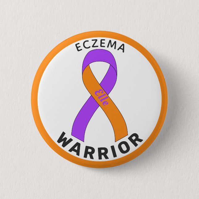 Macaron Rond 5 Cm Bouton blanc Eczema Warrior (Devant)