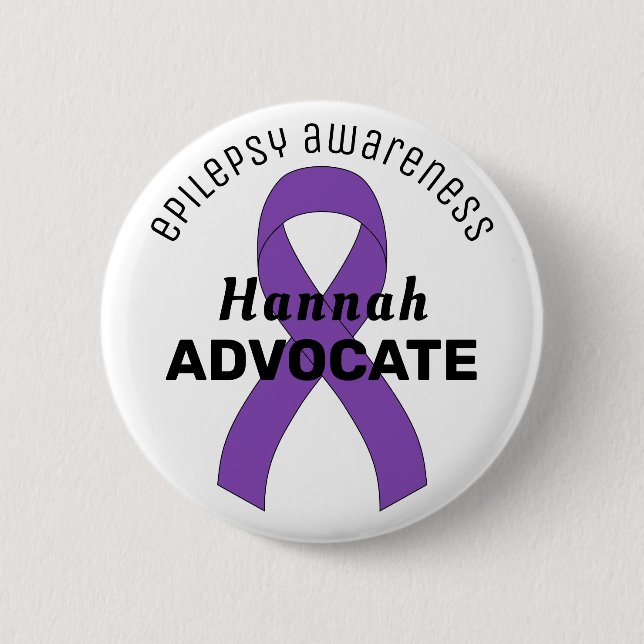 Macaron Rond 5 Cm Bouton blanc Épilepsie Ribbon (Devant)