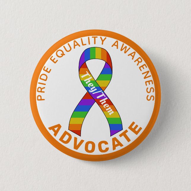 Macaron Rond 5 Cm Bouton blanc Orange Pride Equality Awareness (Devant)