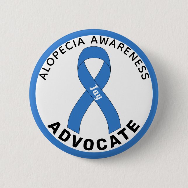Macaron Rond 5 Cm Bouton blanc Ruban Alopecia Awareness Advocate (Devant)