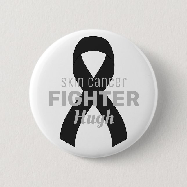 Macaron Rond 5 Cm Bouton blanc Ruban Cancer de la peau (Devant)