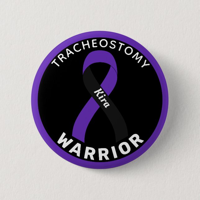 Macaron Rond 5 Cm Bouton blanc Tracheostomy Warrior Ribbon (Devant)