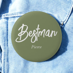 Macaron Rond 5 Cm Bouton Blanc Vert Sauge du Meilleur Homme