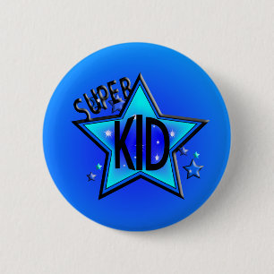 Macaron Rond 5 Cm Bouton bleu arrondi Star Super Kid