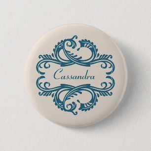 Macaron Rond 5 Cm Bouton Bleu Chic Damask