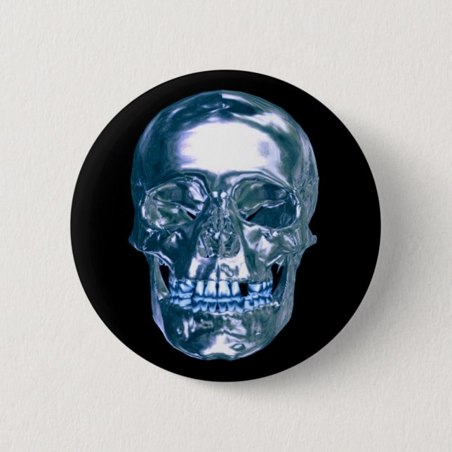 Macaron Rond 5 Cm Bouton bleu Chrome Skull (Devant)