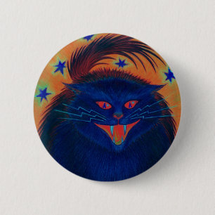 Macaron Rond 5 Cm Bouton bleu de chat effrayant rond