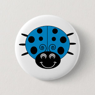 Macaron Rond 5 Cm Bouton bleu de coccinelle