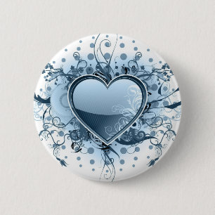 Macaron Rond 5 Cm Bouton bleu de coeur d'Emo