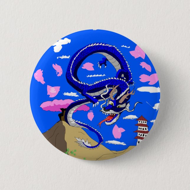 Macaron Rond 5 Cm Bouton bleu de dragon de Sakura (Devant)