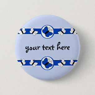 Macaron Rond 5 Cm Bouton bleu de papillons