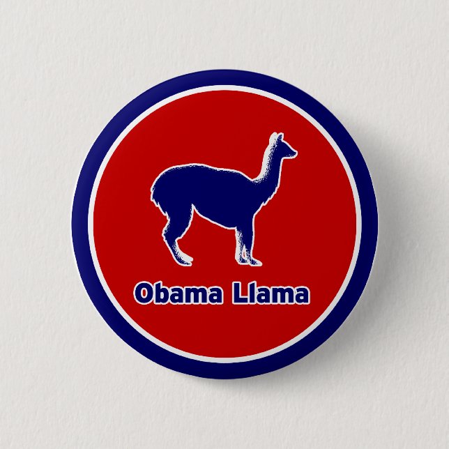Macaron Rond 5 Cm Bouton bleu d'ensemble de lama d'Obama (Devant)
