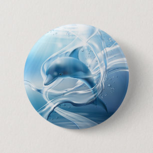 Macaron Rond 5 Cm Bouton bleu Dolphin