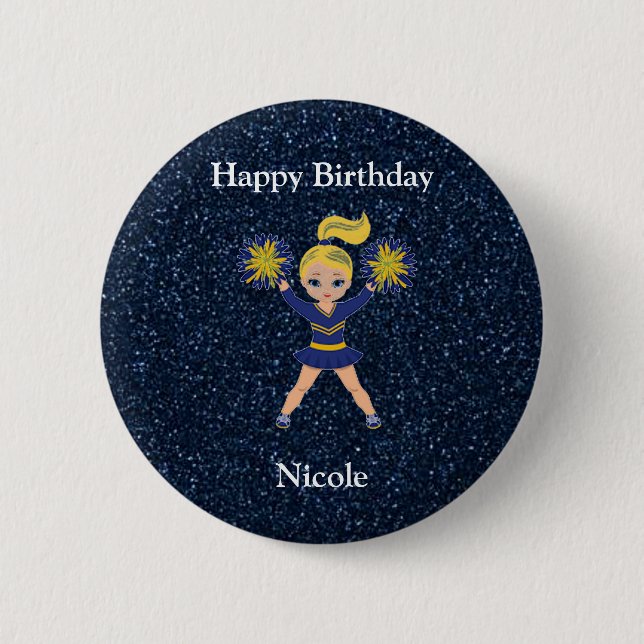 Macaron Rond 5 Cm Bouton bleu étincelant "Joyeux anniversaire" (Devant)