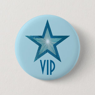 Macaron Rond 5 Cm Bouton bleu étoile 'VIP' bleu pâle