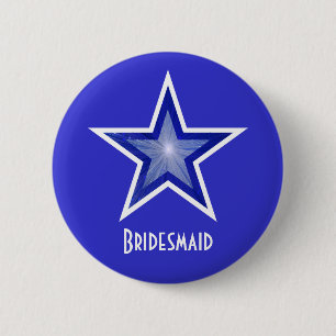 Macaron Rond 5 Cm Bouton bleu foncé étoile 'Bridesmaid' bleu