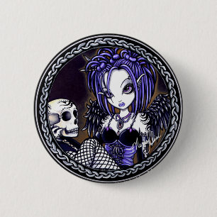 Macaron Rond 5 Cm Bouton bleu gothique d'ange de crâne de Gabriella