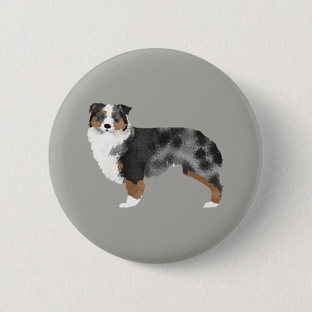 Macaron Rond 5 Cm Bouton bleu merle du berger australien (Devant)