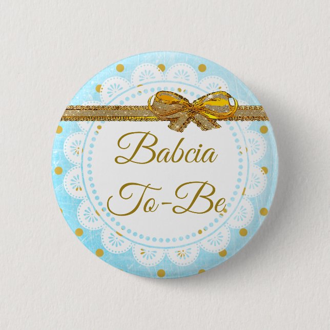 Macaron Rond 5 Cm Bouton Bleu & Or Baby shower Babcia (Devant)