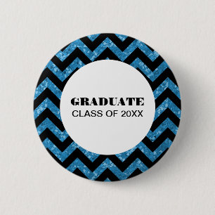 Macaron Rond 5 Cm Bouton Bleu Parties scintillant Chevron