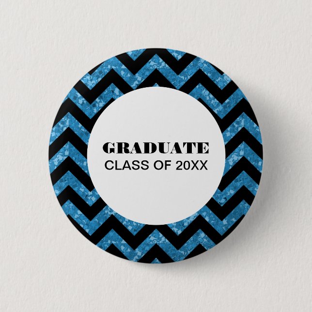 Macaron Rond 5 Cm Bouton Bleu Parties scintillant Chevron (Devant)