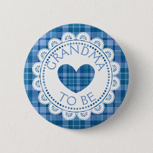 Macaron Rond 5 Cm Bouton Bleu Plaid Grandma to Be