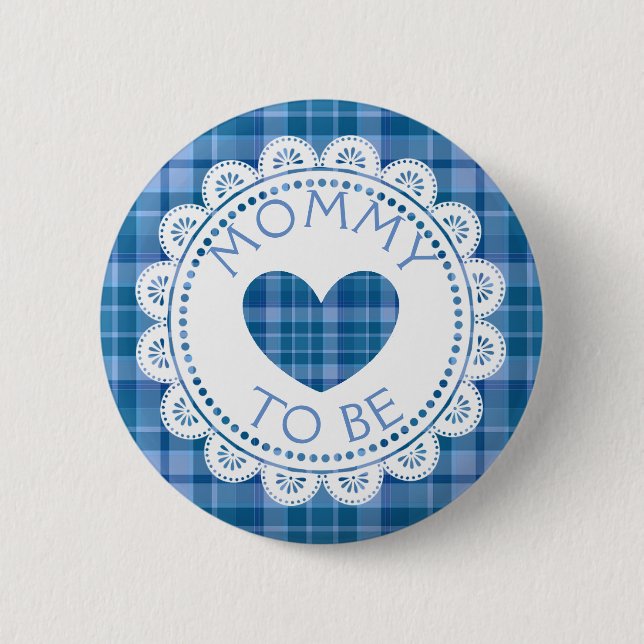Macaron Rond 5 Cm Bouton Bleu Plaid Maman to Be (Devant)
