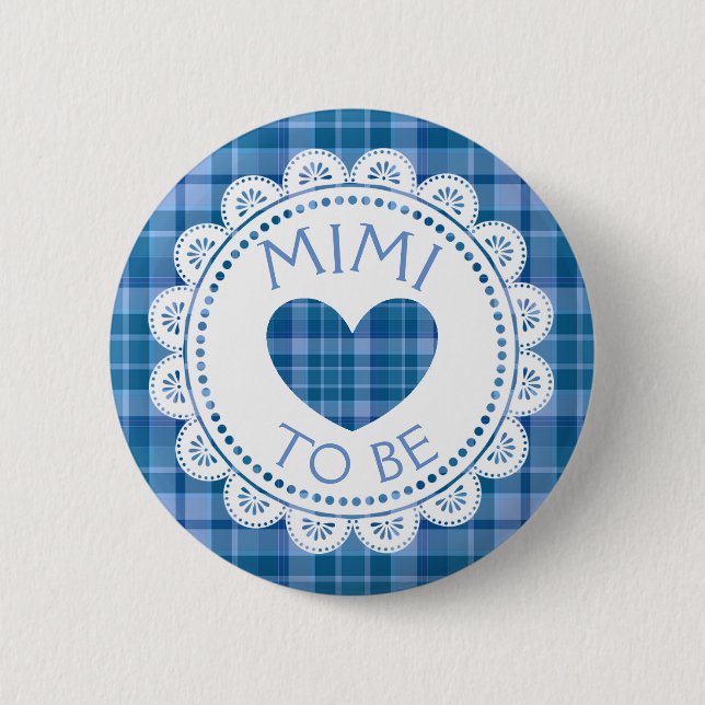 Macaron Rond 5 Cm Bouton bleu Plaid Mimi to Be (Devant)