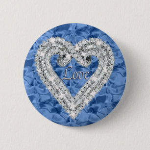 Macaron Rond 5 Cm Bouton bleu rond Love Diamond Heart