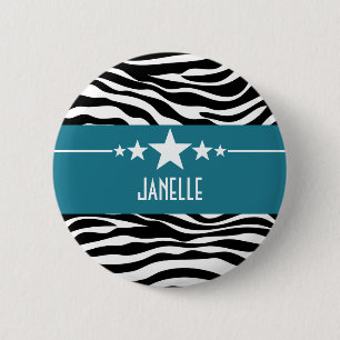 Macaron Rond 5 Cm Bouton bleu Sassy Star Zebra