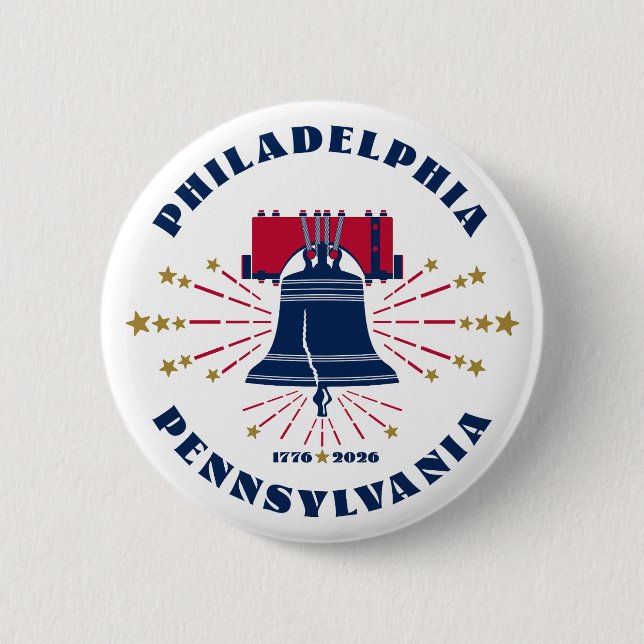 Macaron Rond 5 Cm Bouton Blue Liberty Bell Philadelphie 1776 (Devant)