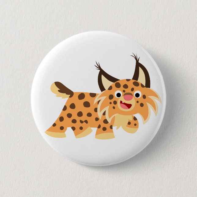 Macaron Rond 5 Cm Bouton Bobcat Facétieux Bouton de dessin mignon (Devant)
