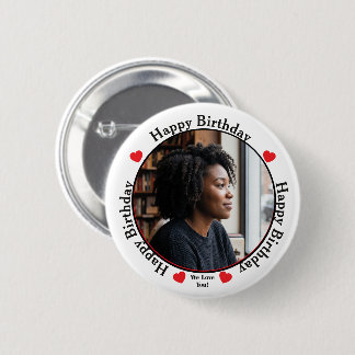 Macaron Rond 5 Cm Bouton Bonne Anniversaire Blanc et Noir On T'aime