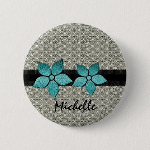 Macaron Rond 5 Cm Bouton Bordure en bande des fleurs de Damas