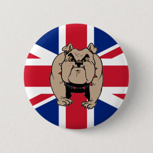 Macaron Rond 5 Cm Bouton BRITANNIQUE de bouledogue d'Union Jack