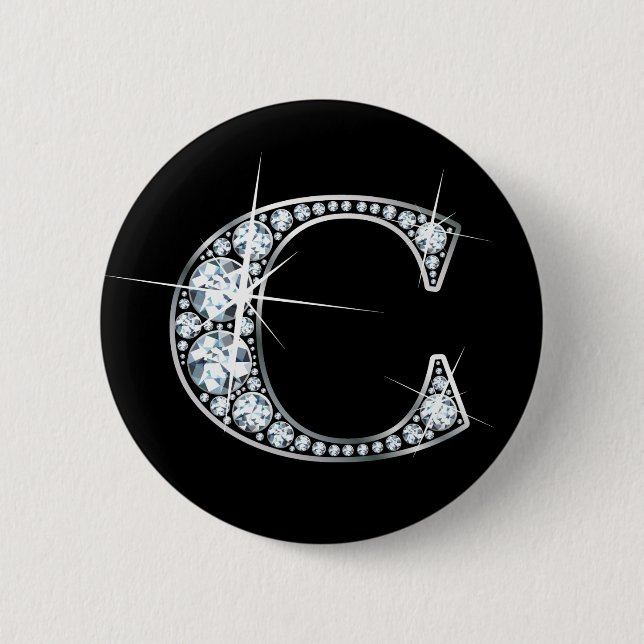 Macaron Rond 5 Cm Bouton "C" à bille de diamant (Devant)