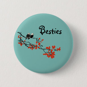 Macaron Rond 5 Cm Bouton Cadeau de Besties Deux oiseaux sur la branc