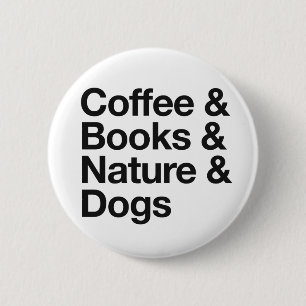 Macaron Rond 5 Cm Bouton Café & Livres & Nature & Chiens (noir)