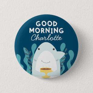 Macaron Rond 5 Cm Bouton Café Requin avec nom