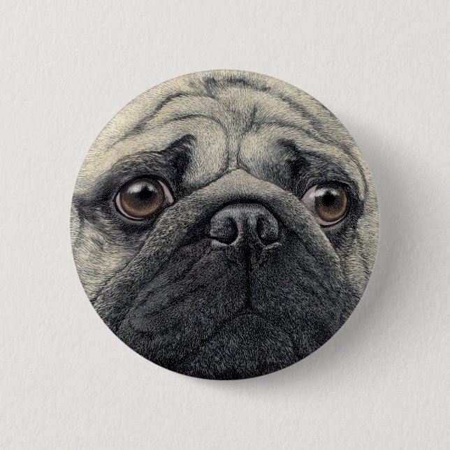 Macaron Rond 5 Cm Bouton carlin - "Pugshot" (Devant)