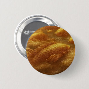 Macaron Rond 5 Cm Bouton Carpe Koï Dorée