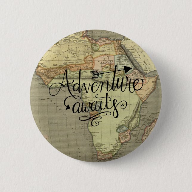 Macaron Rond 5 Cm Bouton Carte du Vieux Monde Adventure Await (Devant)