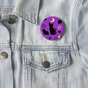 Macaron Rond 5 Cm Bouton Casquette Chats et sorcières
