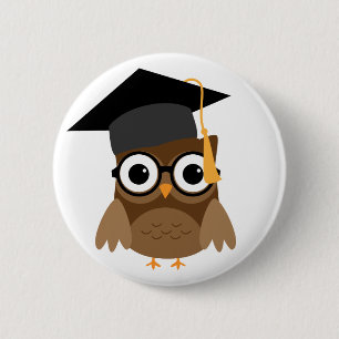 Macaron Rond 5 Cm Bouton Casquette Geeky Owl avec lunettes et gradua