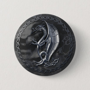 Macaron Rond 5 Cm Bouton celtique argenté de dragon