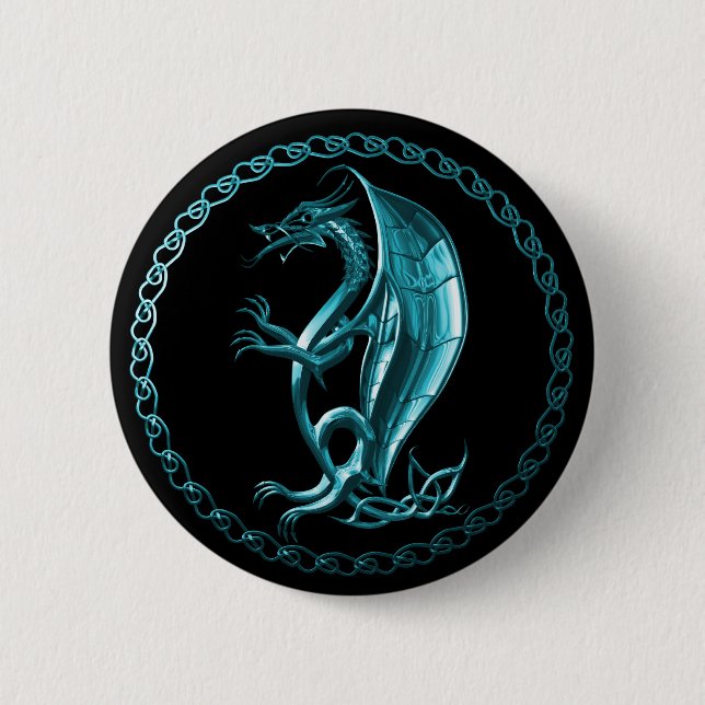 Macaron Rond 5 Cm Bouton celtique bleu de dragon (Devant)