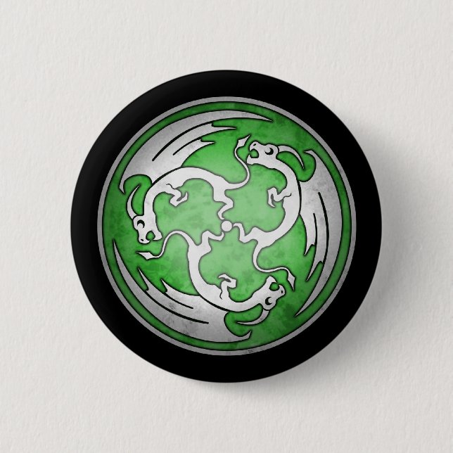 Macaron Rond 5 Cm Bouton celtique de trois dragons - vert (Devant)