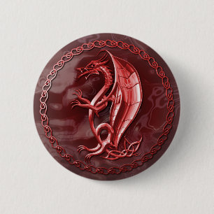 Macaron Rond 5 Cm Bouton celtique rouge de dragon