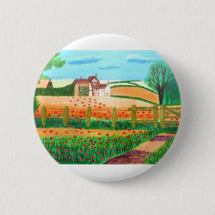 Macaron Rond 5 Cm bouton Champ de coquelicots